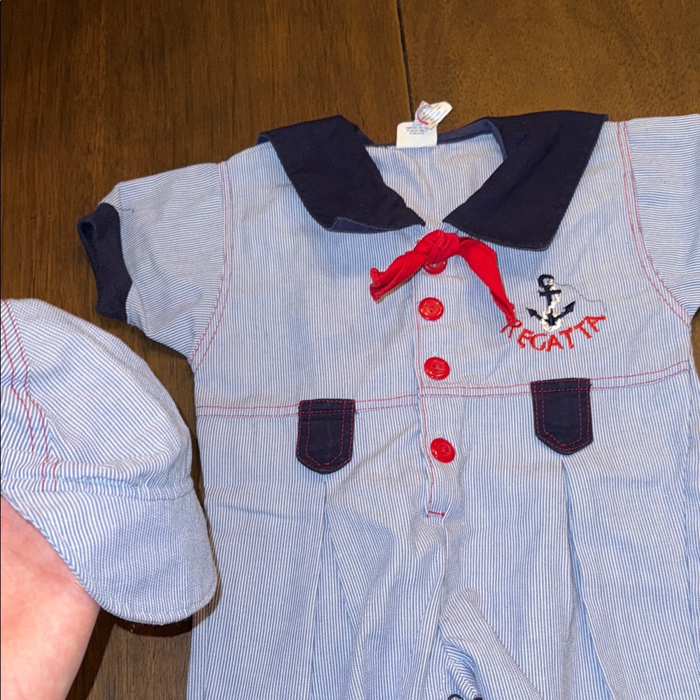 Vintage “Regatta” Nautical Anchor Baby Boy Outfit with Hat, 3-6 Months - Picture 4 of 7